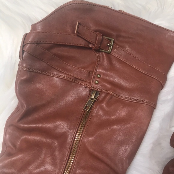 Cognac belt wrapped zipper accent heel boot - Picture 5 of 6